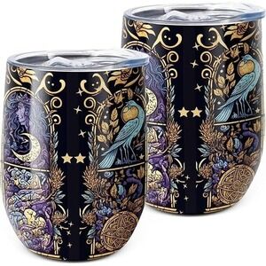 Witch Gothic 12 Oz‎ Wine Tumbler with Lid Stainless Steel Double Wall Coffee Cup